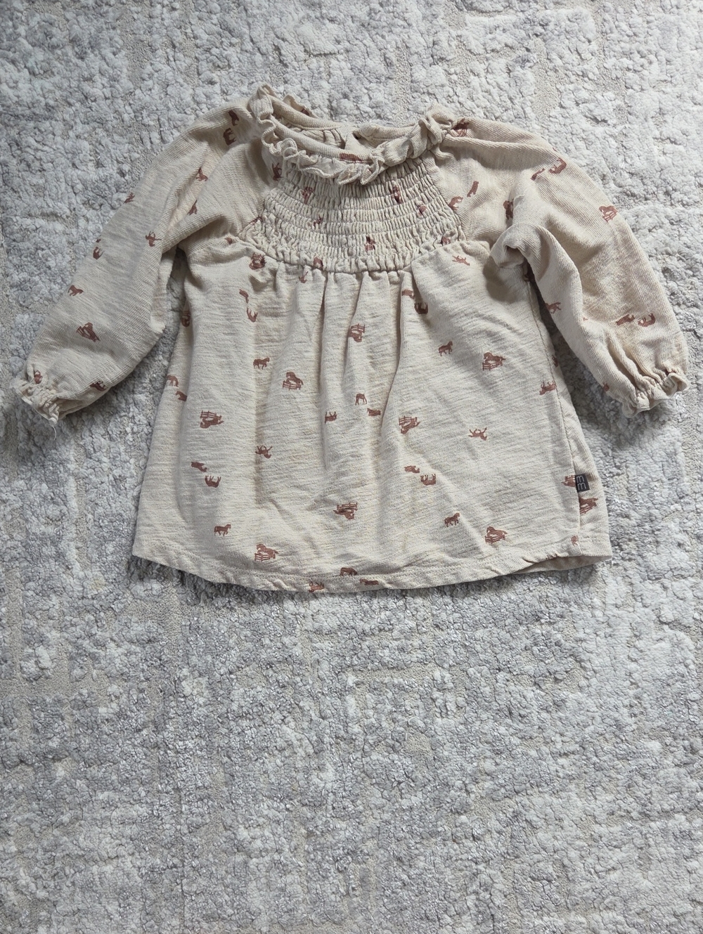 Modern Moments Long-Sleeve Horse Print Smocked Top Size 6-9 Months